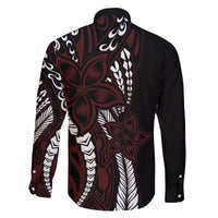 Polynesian Plumeria Floral Tattoo Pattern Family Matching Off Shoulder Short Dress and Hawaiian Shirt Oxblood Style LT9 - Polynesian Pride