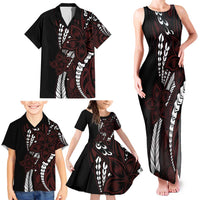 Polynesian Plumeria Floral Tattoo Pattern Family Matching Tank Maxi Dress and Hawaiian Shirt Oxblood Style LT9 - Polynesian Pride