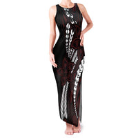 Polynesian Plumeria Floral Tattoo Pattern Family Matching Tank Maxi Dress and Hawaiian Shirt Oxblood Style LT9 Mom's Dress Oxblood - Polynesian Pride