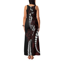 Polynesian Plumeria Floral Tattoo Pattern Family Matching Tank Maxi Dress and Hawaiian Shirt Oxblood Style LT9 - Polynesian Pride
