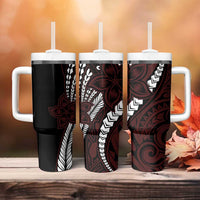 Polynesian Plumeria Floral Tattoo Pattern Tumbler With Handle Oxblood Style
