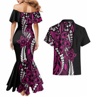 Polynesian Plumeria Floral Tattoo Pattern Couples Matching Mermaid Dress and Hawaiian Shirt Pink Style LT9 - Polynesian Pride