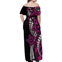 Polynesian Plumeria Floral Tattoo Pattern Family Matching Off Shoulder Maxi Dress and Hawaiian Shirt Pink Style LT9 - Polynesian Pride