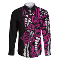 Polynesian Plumeria Floral Tattoo Pattern Family Matching Off Shoulder Short Dress and Hawaiian Shirt Pink Style LT9 Dad's Shirt - Long Sleeve Pink - Polynesian Pride