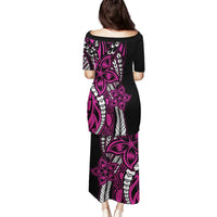 Polynesian Plumeria Floral Tattoo Pattern Family Matching Puletasi and Hawaiian Shirt Pink Style LT9 - Polynesian Pride