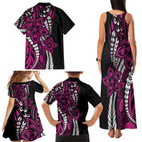 Polynesian Plumeria Floral Tattoo Pattern Family Matching Tank Maxi Dress and Hawaiian Shirt Pink Style LT9 - Polynesian Pride