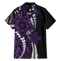 Polynesian Plumeria Floral Tattoo Pattern Family Matching Long Sleeve Bodycon Dress and Hawaiian Shirt Purple Style LT9 - Polynesian Pride