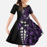 Polynesian Plumeria Floral Tattoo Pattern Family Matching Summer Maxi Dress and Hawaiian Shirt Purple Style LT9 Daughter's Dress Purple - Polynesian Pride