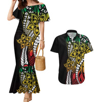 Polynesian Plumeria Floral Tattoo Pattern Couples Matching Mermaid Dress and Hawaiian Shirt Reggae Style LT9 Reggae - Polynesian Pride