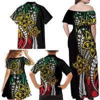 Polynesian Plumeria Floral Tattoo Pattern Family Matching Off Shoulder Maxi Dress and Hawaiian Shirt Reggae Style LT9 - Polynesian Pride