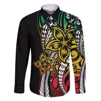 Polynesian Plumeria Floral Tattoo Pattern Family Matching Off Shoulder Maxi Dress and Hawaiian Shirt Reggae Style LT9 Dad's Shirt - Long Sleeve Reggae - Polynesian Pride
