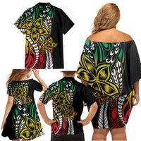 Polynesian Plumeria Floral Tattoo Pattern Family Matching Off Shoulder Short Dress and Hawaiian Shirt Reggae Style LT9 - Polynesian Pride