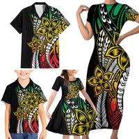 Polynesian Plumeria Floral Tattoo Pattern Family Matching Short Sleeve Bodycon Dress and Hawaiian Shirt Reggae Style LT9 - Polynesian Pride