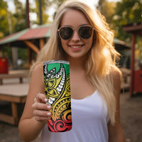 Polynesian Plumeria Floral Tattoo Pattern Skinny Tumbler Reggae Style