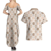 Hawaiian Palaka Quilt Pattern Couples Matching Summer Maxi Dress and Hawaiian Shirt Hawaii Culture Bird of Paradise Exotic Motif - Polynesian Pride