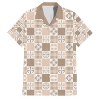 Hawaiian Palaka Quilt Pattern Family Matching Long Sleeve Bodycon Dress and Hawaiian Shirt Hawaii Culture Bird of Paradise Exotic Motif LT9 Dad's Shirt - Short Sleeve Beige - Polynesian Pride