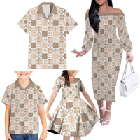 Hawaiian Palaka Quilt Pattern Family Matching Off The Shoulder Long Sleeve Dress and Hawaiian Shirt Hawaii Culture Bird of Paradise Exotic Motif LT9 - Polynesian Pride