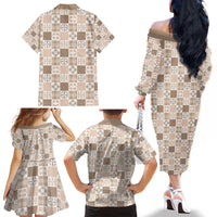 Hawaiian Palaka Quilt Pattern Family Matching Off The Shoulder Long Sleeve Dress and Hawaiian Shirt Hawaii Culture Bird of Paradise Exotic Motif LT9 - Polynesian Pride