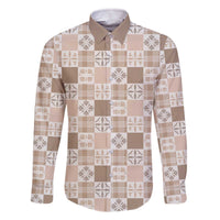 Hawaiian Palaka Quilt Pattern Family Matching Off The Shoulder Long Sleeve Dress and Hawaiian Shirt Hawaii Culture Bird of Paradise Exotic Motif LT9 Dad's Shirt - Long Sleeve Beige - Polynesian Pride