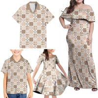 Hawaiian Palaka Quilt Pattern Family Matching Off Shoulder Maxi Dress and Hawaiian Shirt Hawaii Culture Bird of Paradise Exotic Motif LT9 - Polynesian Pride