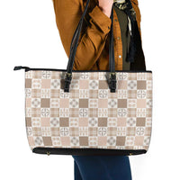 Hawaiian Palaka Quilt Pattern Leather Tote Bag Hawaii Culture Bird of Paradise Exotic Motif LT9 - Polynesian Pride