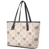 Hawaiian Palaka Quilt Pattern Leather Tote Bag Hawaii Culture Bird of Paradise Exotic Motif LT9 - Polynesian Pride