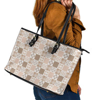 Hawaiian Palaka Quilt Pattern Leather Tote Bag Hawaii Culture Bird of Paradise Exotic Motif LT9 - Polynesian Pride
