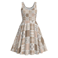 Hawaiian Palaka Quilt Pattern Midi Dress Hawaii Culture Bird of Paradise Exotic Motif LT9 Beige - Polynesian Pride