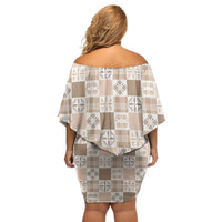 Hawaiian Palaka Quilt Pattern Off Shoulder Short Dress Hawaii Culture Bird of Paradise Exotic Motif LT9 - Polynesian Pride