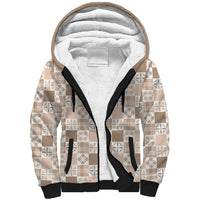 Hawaiian Palaka Quilt Pattern Sherpa Hoodie Hawaii Culture Bird of Paradise Exotic Motif LT9 Unisex Beige - Polynesian Pride