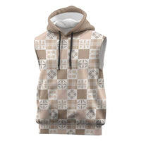 Hawaiian Palaka Quilt Pattern Sleeveless Hoodie Hawaii Culture Bird of Paradise Exotic Motif LT9 Beige - Polynesian Pride