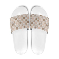 Hawaiian Palaka Quilt Pattern Slide Sandals Hawaii Culture Bird of Paradise Exotic Motif LT9 Beige - Polynesian Pride