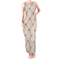 Hawaiian Palaka Quilt Pattern Tank Maxi Dress Hawaii Culture Bird of Paradise Exotic Motif LT9 Women Beige - Polynesian Pride