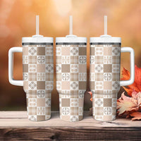 Hawaiian Palaka Quilt Pattern Tumbler With Handle Hawaii Culture Bird of Paradise Exotic Motif LT9 - Polynesian Pride