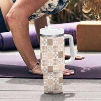 Hawaiian Palaka Quilt Pattern Tumbler With Handle Hawaii Culture Bird of Paradise Exotic Motif LT9 - Polynesian Pride