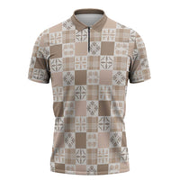 Hawaiian Palaka Quilt Pattern Zipper Polo Shirt Hawaii Culture Bird of Paradise Exotic Motif LT9 Beige - Polynesian Pride