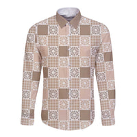 Hawaiian Palaka Quilt Pattern Long Sleeve Button Shirt Hawaii Culture Honu Turtle LT9 Unisex Beige - Polynesian Pride