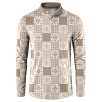 Hawaiian Palaka Quilt Pattern Button Sweatshirt Hawaii Culture Pineapple LT9 Beige - Polynesian Pride