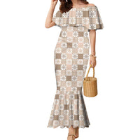 Hawaiian Palaka Quilt Pattern Family Matching Mermaid Dress and Hawaiian Shirt Hawaii Culture Pineapple LT9 Mom's Dress Beige - Polynesian Pride