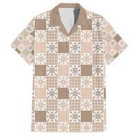 Hawaiian Palaka Quilt Pattern Family Matching Off The Shoulder Long Sleeve Dress and Hawaiian Shirt Hawaii Culture Pineapple LT9 Dad's Shirt - Short Sleeve Beige - Polynesian Pride