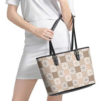 Hawaiian Palaka Quilt Pattern Leather Tote Bag Hawaii Culture Pineapple - Polynesian Pride