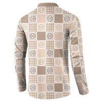 Hawaiian Palaka Quilt Pattern Button Sweatshirt Hawaii Culture Tropical Flowers Mix - Polynesian Pride