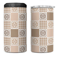 Hawaiian Palaka Quilt Pattern 4 in 1 Can Cooler Tumbler Hawaii Culture Tropical Flowers Mix LT9 One Size: 16 oz Beige - Polynesian Pride