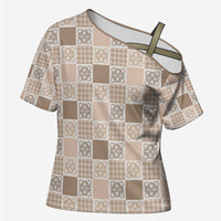 Hawaiian Palaka Quilt Pattern Cross Shoulder Shirt Hawaii Culture Tropical Flowers Mix - Polynesian Pride