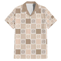 Hawaiian Palaka Quilt Pattern Family Matching Short Sleeve Bodycon Dress and Hawaiian Shirt Hawaii Culture Tropical Flowers Mix LT9 Dad's Shirt - Short Sleeve Beige - Polynesian Pride