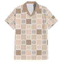 Hawaiian Palaka Quilt Pattern Family Matching Summer Maxi Dress and Hawaiian Shirt Hawaii Culture Tropical Flowers Mix LT9 Dad's Shirt - Short Sleeve Beige - Polynesian Pride