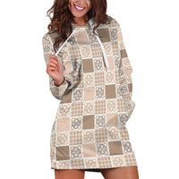 Hawaiian Palaka Quilt Pattern Hoodie Dress Hawaii Culture Tropical Flowers Mix LT9 Beige - Polynesian Pride