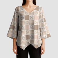Hawaiian Palaka Quilt Pattern Kimono Sleeve Blouse Hawaii Culture Tropical Flowers Mix - Polynesian Pride