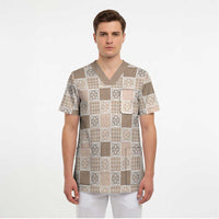 Hawaiian Palaka Quilt Pattern Scrub Top Hawaii Culture Tropical Flowers Mix - Polynesian Pride