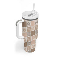 Hawaiian Palaka Quilt Pattern Tumbler With Handle Hawaii Culture Tropical Flowers Mix - Polynesian Pride